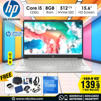 Laptop HP 15S-FQ5020NE | Intel Core i5-1235U Processor 12th Generation | 8GB Ram DDR4 | Storage 512GB NVMe SSD | Intel Integrated VGA | Display 15.6 High Definition | Snow White | Dos - No Windows | 1 Year warranty