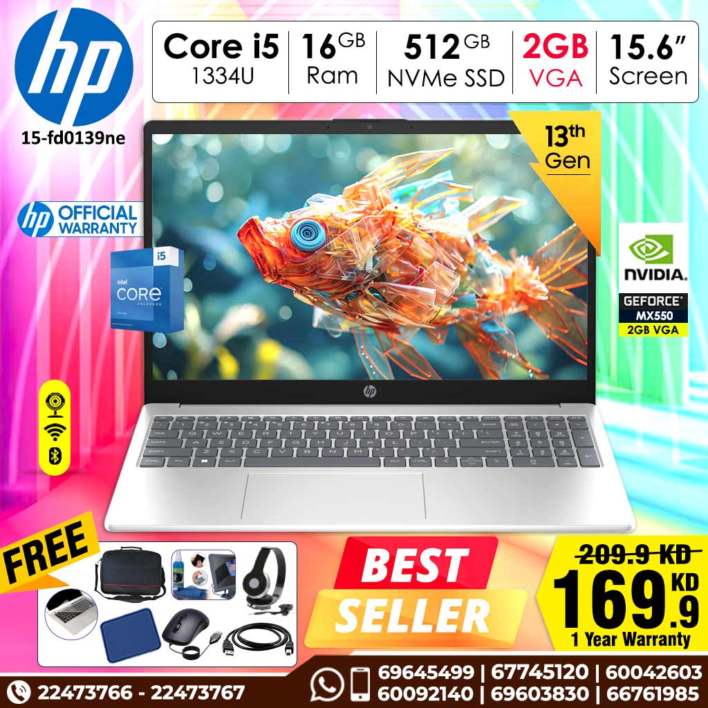 HP 15-fd0139ne 16 GB DDR4-3200 MHz RAM 512 GB PCIe® NVMe™ M.2 SSD 2GB VGA 15.6 inch screen
