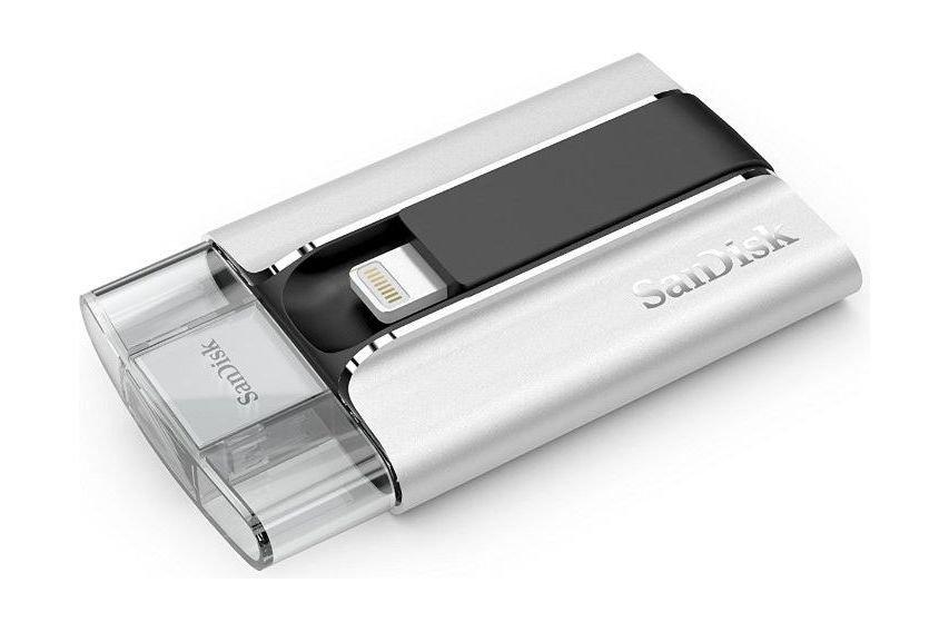 محرك أقراص فلاش USB SanDisk SDIX-016G-G57 iXpand سعة 16 جيجابايت وكابل Lightening لأجهزة iPhone وiPad - أبيض