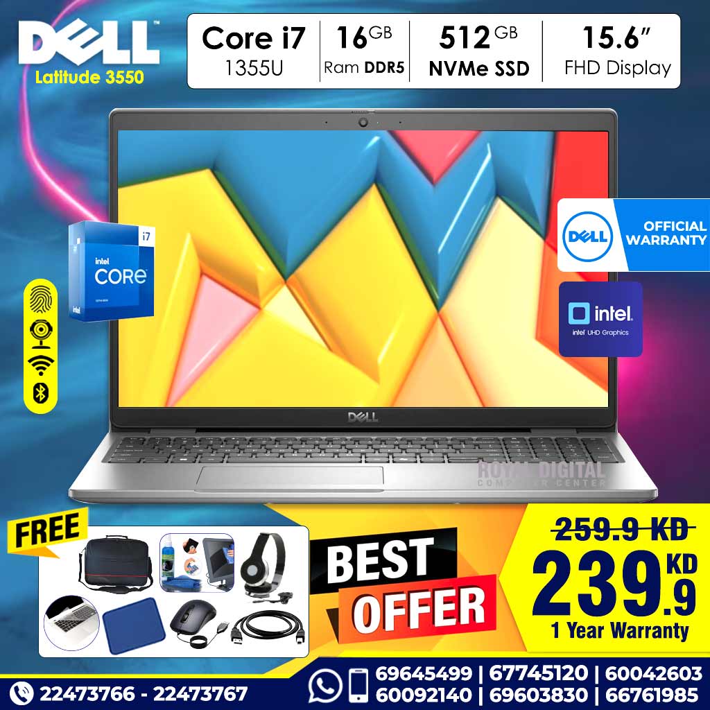 Dell Latitude 3550 13th Generation Core i7-1355U 16GB Ram 512 GB NVMe SSD 15.6-inch FHD