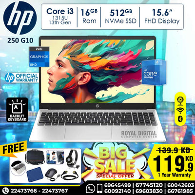 HP 250 G10 Core i3 16GB RAM 512 GB SSD 15.6 inch FHD Screen
