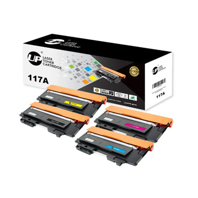 عبوة من 4 خراطيش حبر بديلة متوافقة مع طابعة HP 117A الليزرية الملونة متعددة الوظائف - (1 أسود، 1 سماوي، 1 أرجواني، 1 أصفر، عبوة من 4 قطع)