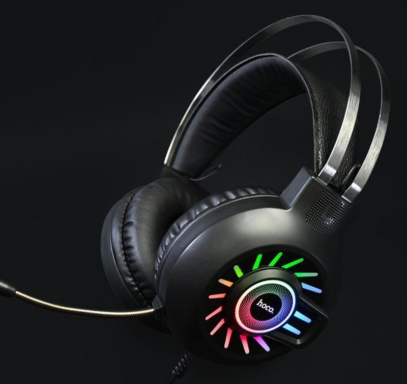 HOCO ESD04 Hi-Res Gaming Audio Stereo Surround Sound Headset with with Breathing RGB Light & Adjustable Microphone for PS4,PS5,PCs, Xbox One and Laptops