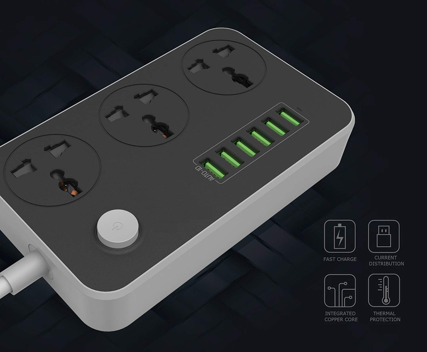 Power Socket LDNIO SC3604 | Smart 6 Usb Charging Ports 3.4A | 3 Universal International Socket |  2 Metre Cord Length || 2500W 10A Rated Power