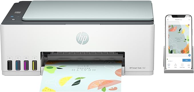 HP Smart Tank 582 Wireless All-in-One Printer | Print | Scan | Copy | Up to 18,000 black or 6,000 color pages | Green | 1 Year Warranty