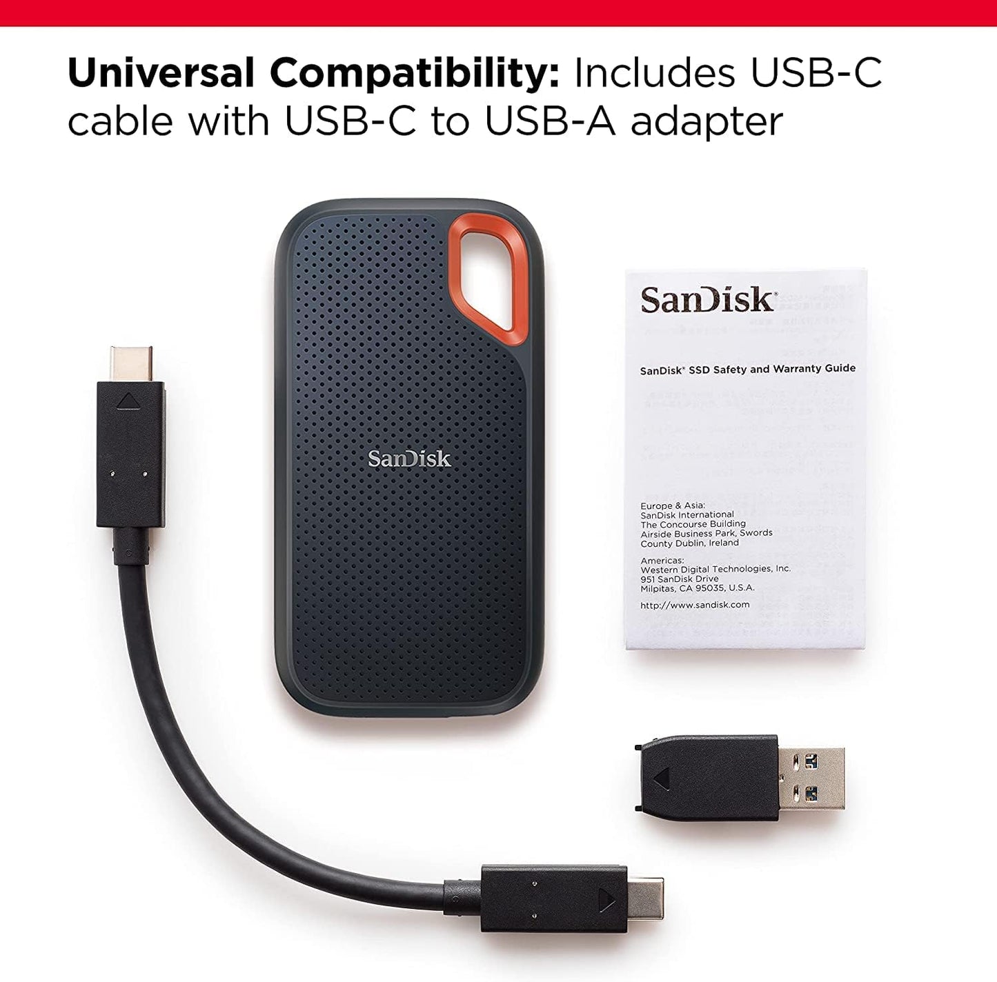 SanDisk Extreme Portable SSD - 2TB / Up to 1050 MB/s / USB 3.2 Gen 2 Type-C / Black / External SSD (Solid State Drive)