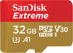 SanDisk 32GB Extreme microSDHC UHS-I Memory Card with Adapter - Up to 100MB/s, C10, U3, V30, 4K, A1, Micro SD - SDSQXAF-032G-GN6MA