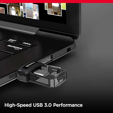 SanDisk 128GB Ultra Dual Drive m3.0 for Android Devices and Computers - microUSB, USB 3.0 - SDDD3-128G-G46, Black