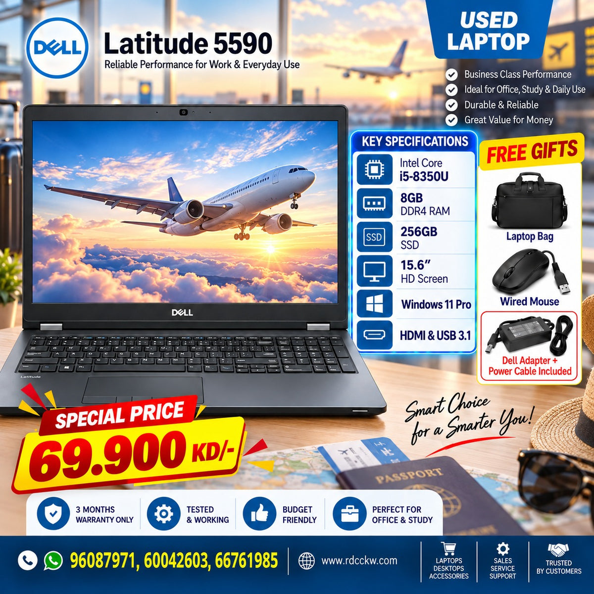 Used Laptop Dell 5590 | Intel Core I5-8th Generation | 8GB RAM | 256GB SSD | Display 15.6 inch | Color Black | 3 Moths Warranty