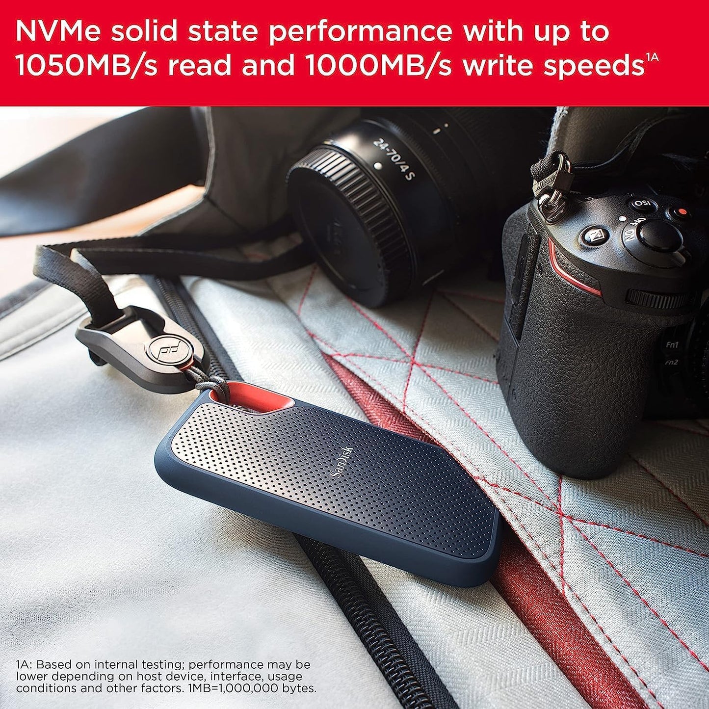 SanDisk Extreme Portable SSD - 2TB / Up to 1050 MB/s / USB 3.2 Gen 2 Type-C / Black / External SSD (Solid State Drive)