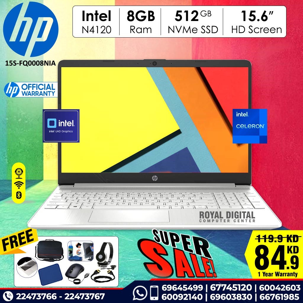 HP 15S-FQ0008NIA Intel N4120 15.6 inch screen