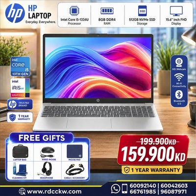 Laptop HP 15-FD0250WM | Intel Core I5-1334U Processor | Ram 8GB DDR4 | Storage 512GB NVMe SSD | Intel® Iris® Xe Graphics | Display 15.6" inch FHD | Windows 11 Home | Color Silver | 1 Year Warranty