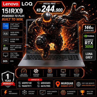 Gaming Laptop Lenovo LOQ 15IRX9 | Intel Core i5-13450HX Processor | Ram 16GB DDR5 | Storage 512GB SSD NVMe | NVIDIA RTX 3050 6GB, 15.6 FHD, Luna Grey, Dos, 1 Year