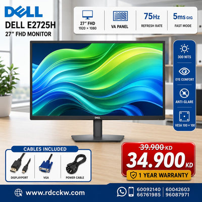 Dell E2725H Monitor, 27" VA Display, Full HD Resolution, 75Hz Refresh Rate