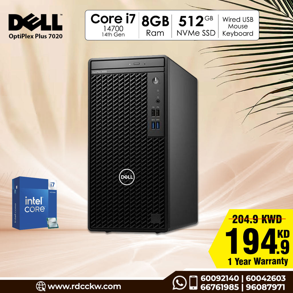 Dell OptiPlex Plus 7020 ( i7-14700 vPro,8GB RAM, 512GB NVMe SSD, DOS)