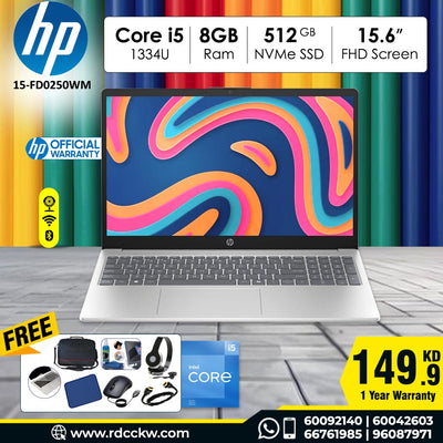 Laptop HP 15-FD0250WM | Inntel Core I5-1334U Processor | 8GB RAM DDR4 | Storage 512GB SSD NVMe | Intel Integrated VGA | Display 15.6 Inches FHD | Windows 11 Home | Color Natural Silver | 1 Year warranty