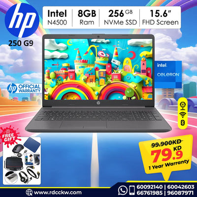 Laptop HP 250 G9 | Intel Celeron N4500 Processor | Ram 8GB DDR4 | Storage 256GB NVMe | Intel Integrated VGA | Display 15.6" diagonal, FHD (1920 x 1080) | DOS | 1 year warranty