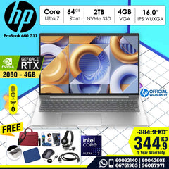 Laptop HP ProBook 460 G10 | Intel Ultra 7 155H | 64 GB DDR5 RAM | 2TB NVME SSD Storage | NVDIA RTX 2050 4GB VGA Dedicated | 16”-inch WUXGA IPS Screen | Dos | 1 year Warranty
