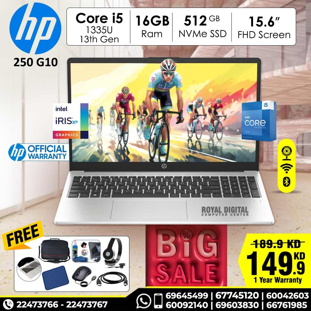 HP 250 G10 13th Generation Core i5 16GB Ram 512GB NVMe SSD 15.6 inch Full HD