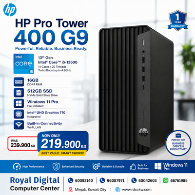 HP Pro Tower 400 G9 - i5-13500 | 16GB | 512GB SSD | Windows 11 Pro | 1YW - Desktop