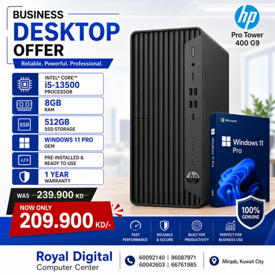 HP Pro Tower 400 G9 - i5-13500 | 8GB | 512GB SSD | Windows 11 Pro OEM |1YW - Desktop
