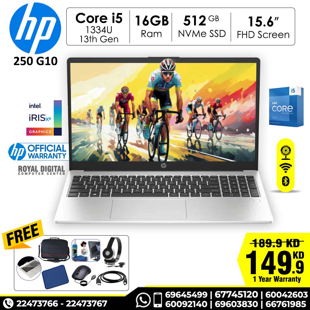 HP 250 G10 الجيل الثالث عشر Core i5 16GB Ram 512GB NVMe SSD 15.6 بوصة Full HD
