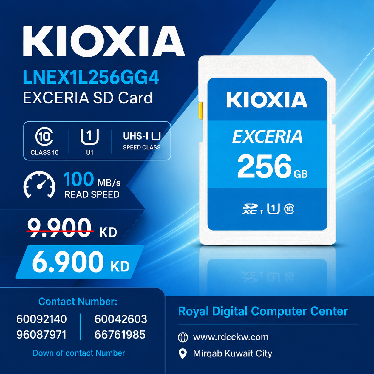 Kioxia LNEX1L256GG4 Exceria SD Card, Class 10, U1 UHS Speed Class