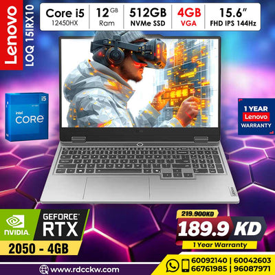 Gaming Laptop Lenovo LOQ 15IAX9 | Intel Core I5-12450HX Processor | Ram 12GB DDR5 | Storage 512GB NVMe SSD | VGA NVIDIA GeForce RTX 2050 4GB GDDR6 | Display 15.6″ Full HD (1920×1080) IPS, 144Hz | Color Luna Grey | 1 Year Waranty