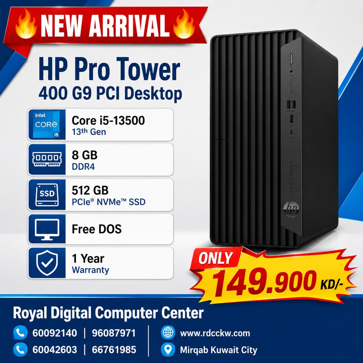 HP Pro Tower 290 G9 Desktop PC | Intel Core i5-13500 | 8GB Ram | 512GB SSD | Integrated Graphic | Wired Keyboard & Mouse | 1 Year Warranty