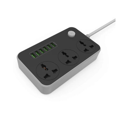 مقبس طاقة LDNIO SC3604 | 6 منافذ شحن USB ذكية، 3.4 أمبير | 3 مقابس عالمية | طول السلك مترين || طاقة مقدرة 2500 واط، 10 أمبير