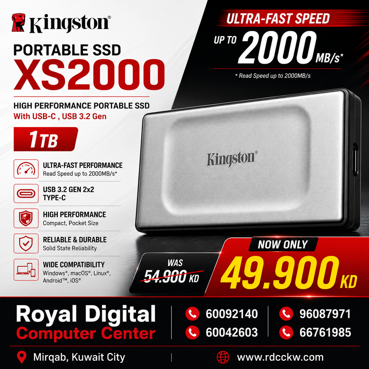 Portable SSD Kingston Xs2000 1Tb High Performance Portable SSD