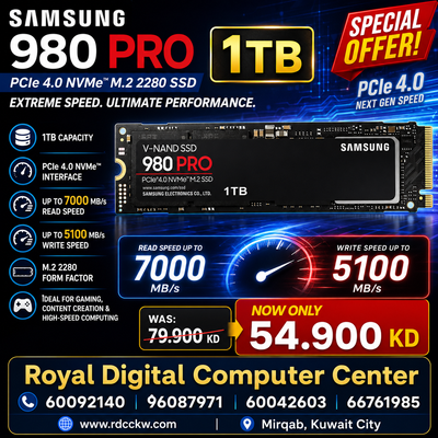 Samsung 980 PRO 1TB PCIe 4.0 NVMe™ M.2 2280 SSD – 7000MB/s Read 5100MB/s Write