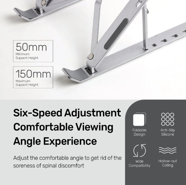 Adjustable Laptop Stand NB75 Portable Aluminium | Foldable Ventilated Cooling Computer Support