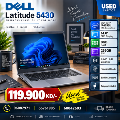 Used Laptop Dell Latitude 5430 – Core i7 12th Gen Processor | 8GB RAM | Storage 256GB SSD | Display 14" FHD