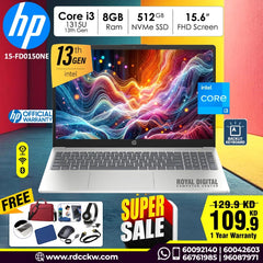 Laptop HP 15-FD0150NE |  Intel Core i3-1315U Processor | 8GB RAM | 512GB SSD | Intel UHD Graphics | 15.6