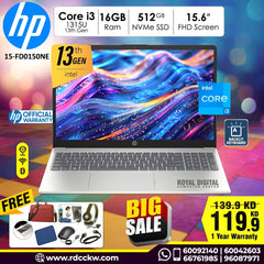 Laptop HP 15-FD0150NE | Intel Core i3-1315U Processor | 16GB RAM | 512GB SSD | Intel UHD Graphics | 15.6