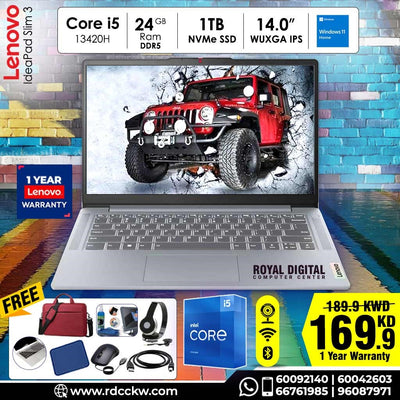 Laptop Lenovo IdeaPad Slim 3 | 14IRH10 | Intel Core i5-13420H | 24 GB DDR 5 | 1 TB SSD NVMe | 14 Inch WUXGA IPS | Intel UHD Graphics | Windows 11 Home | 1 Year Warranty