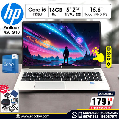 Touch Laptop HP ProBook 450 G10 | Intel Core i5-1335U Processor | 16GB RAM DDR4 | Storage 512GB SSD | Display 15.6" Touch FHD IPS | Intel Iris Xe Graphics | Silver Color | 1 Year Warranty