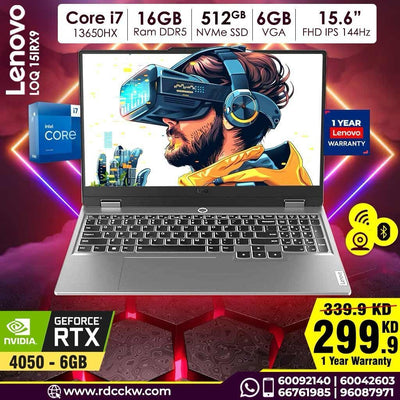 Gaming Laptop Lenovo Loq 15IRX9 | Intel Core i7-13650HX Processor | Ram 16GB DDR5 | Storage 512GB SSD NVIDIA | GeForce RTX 4050 6GB | Display 15.6" FHD IPS 144Hz | Color Luna_Grey | 1 Year warranty