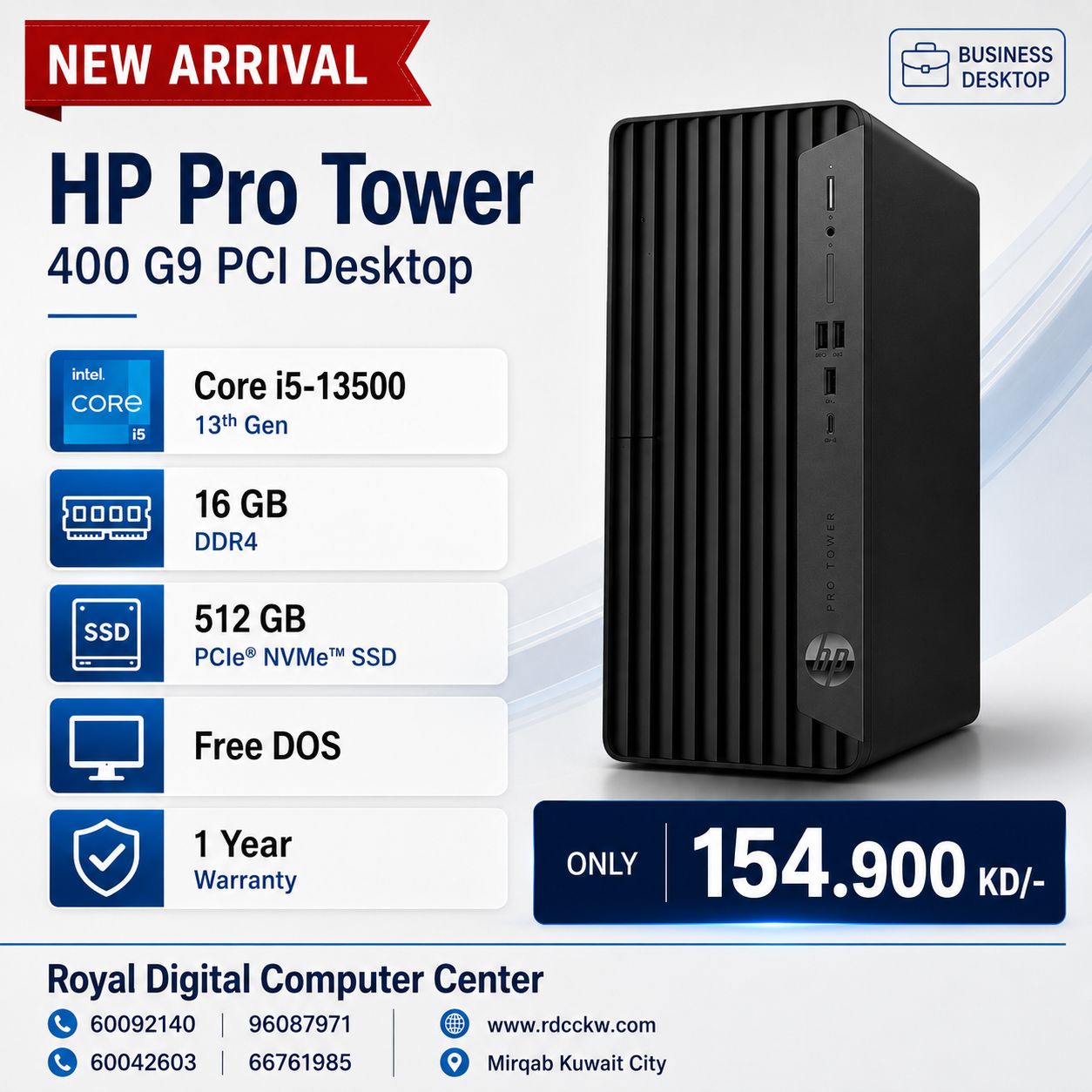 HP Pro Tower 290 G9 Desktop PC | Intel Core i5-13500 | 16GB Ram | 512GB SSD | Integrated Graphic | Wired Keyboard & Mouse | 1 Year Warranty
