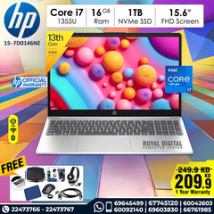 HP Laptop 15-fd0232nia Core i7 1335U 13th Gen16 GB Ram 1TB NVMe SSD 15.6inch FHD  Display
