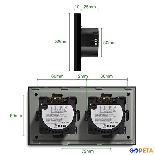 Wifi Smart Switch 4 gang (3*6)