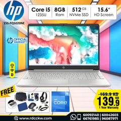Laptop HP 15S-FQ5020NE | Intel Core i5-1235U Processor 12th Generation | 8GB Ram DDR4 | Storage 512GB NVMe SSD | Intel Integrated VGA | Display 15.6 High Definition |  Snow White | Dos - No Windows | 1 Year warranty