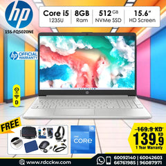 Laptop HP 15S-FQ5020NE | Intel Core i5-1235U Processor 12th Generation | 8GB Ram DDR4 | Storage 512GB NVMe SSD | Intel Integrated VGA | Display 15.6 High Definition |  Snow White | Dos - No Windows | 1 Year warranty