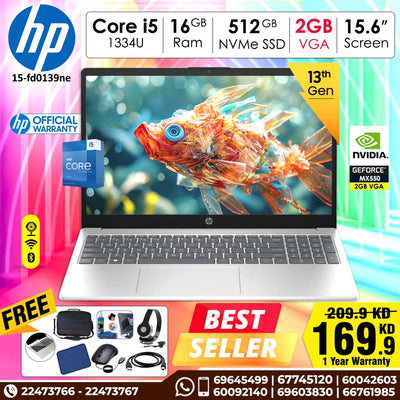 HP 15-fd0139ne 16 جيجابايت DDR4-3200 ميجاهرتز ذاكرة وصول عشوائي (RAM) 512 جيجابايت PCIe® NVMe™ M.2 SSD 2 جيجابايت VGA شاشة 15.6 بوصة