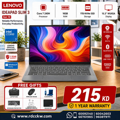 Laptop Lenovo IdeaPad Slim 3 Gen 10 | Intel Core 7 240H Processor | Ram 16GB DDR5 | Storage 1TB (NVMe M.2 SSD) | Win 11 Home | 1 Year Warranty | Eng/Arb Keyboard | Color Luna Grey | 1 Year Warranty