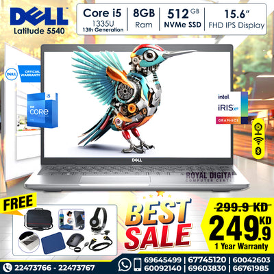 ديل لاتيتيود 5540 الجيل الثالث عشر كور i5 8 جيجابايت رام 512 جيجابايت NVMe SSD 15.6 بوصة FHD