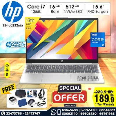HP Laptop 15-fd0232nia - core i7 1335U 13th Gen 16GB Ram 512 NVMe SSD 15.6inch FHD  Display