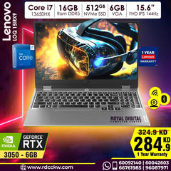 Gaming Laptop Lenovo Loq 15IRX9 | Intel Core i7-13650HX Processor | Ram 16GB DDR5 | Storage 512GB SSD NVMe |  NVIDIA GeForce RTX 3050 6GB | Display 5.6