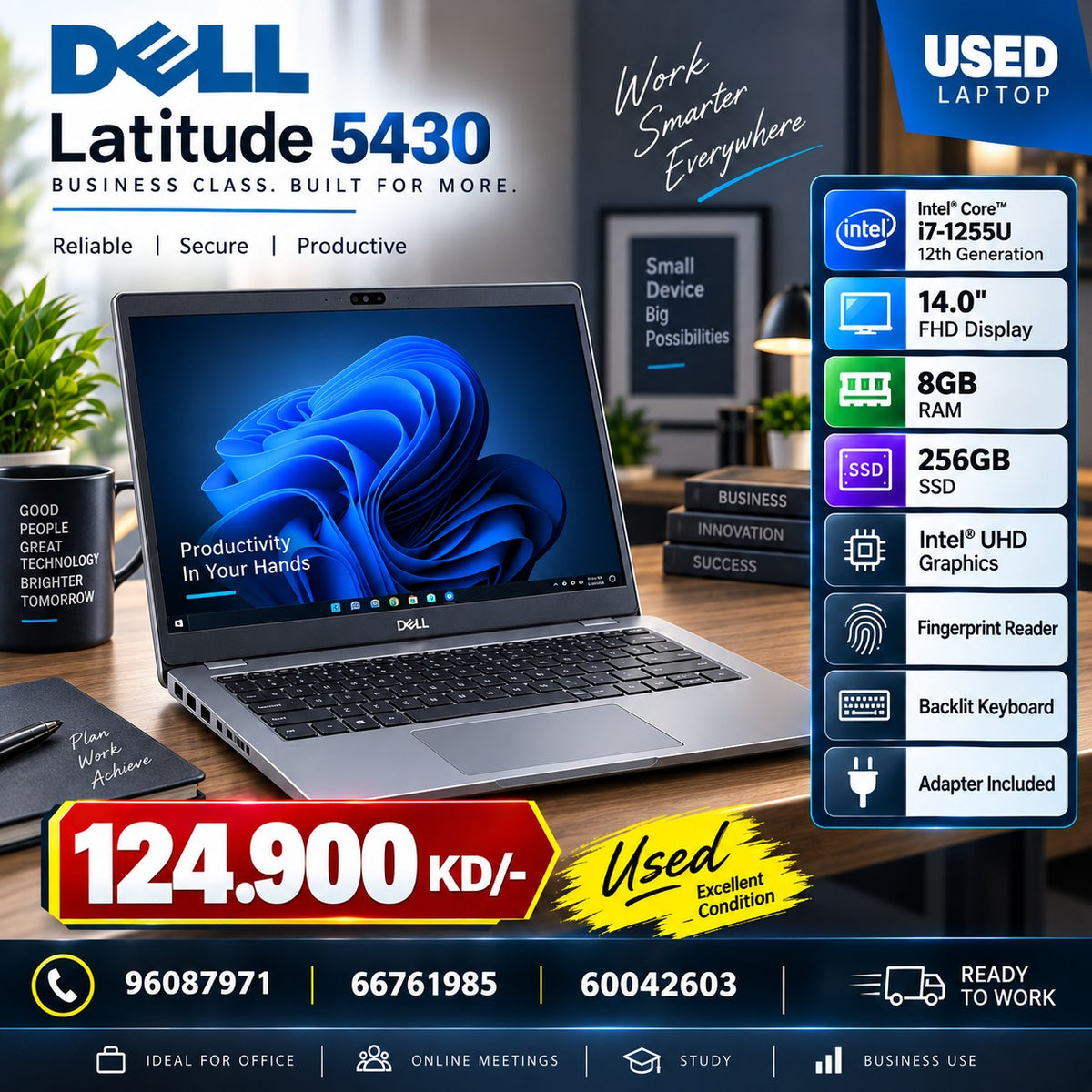 Used Laptop Dell Latitude 5430 – Core i7 12th Gen | 8GB RAM | 256GB SSD | 14" FHD